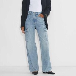 Aritzia Denim Forum The Farrah Hi-Rise Cargo Jeans Size 24 Light Blue Wide Leg